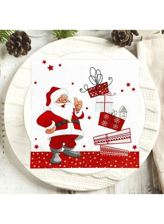 مناديل حفلة عيد الميلاد 20 ورقة هدايا بابا نويل أحمر أبيض ندفة الثلج زينة طاولة يمكن التخلص منها - Image 4